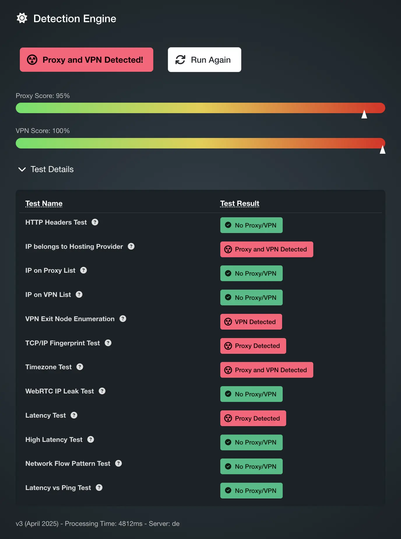 ProtonVPN detection screenshot